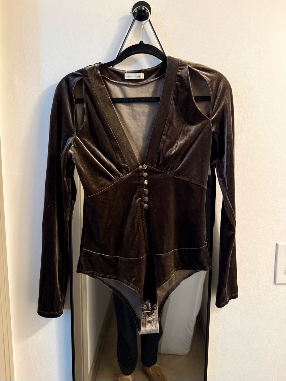 Velvet Long Sleeve Bodysuit with shoulder cut outs